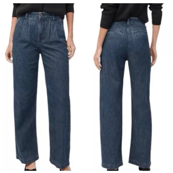 J Crew Wide Leg Pleated Trouser Denim Jeans Dark Blue 
Women’s 32 Petite - Picture 1 of 15